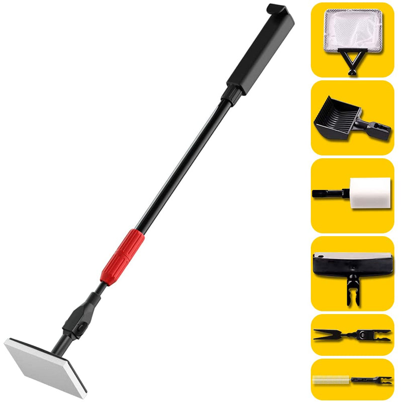 PTFJZ Fish Tank Cleaning Tools 7 in 1 35" Aquarium Cleaner Sponge Brush Seaweed Sand Rake Fish Net Algae Scraper for Glass Aquariums Fiberglass Telescopic Handle Fish Cleaning Kit - BeesActive Australia