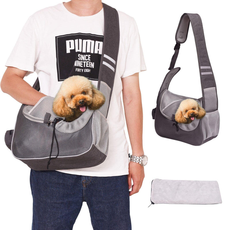 MQUPIN Pet Dog Sling Carrier, Breathable Puppy Sling Bag Adjustable Padded Shoulder Strap Mesh with Zipper , Hand Free Puppy Carrier for Small Dogs for Outdoor Travel Grey - BeesActive Australia