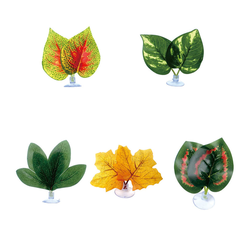 Reptile Plants Leaves Terrarium Plants Habitat Decoration Accessories Decorate Grass Leaf with Suction Cup for Gecko Snake Tortoise 5pcs - BeesActive Australia