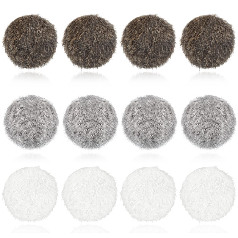 12 Pieces Real Rabbit Fur Pom Pom Cat Toy Fluffy Cat Pom Pom Balls Soft Fuzzy Cat Rattle Balls for Kitty Pets Kitten Chase Quiet Play, 3 Inches in Diameter Gray, Coffee, White - BeesActive Australia