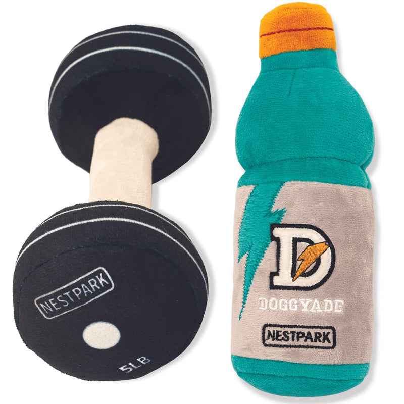 Fitness Funny Dog Toys - Doggyade and Doggy Dumbell Workout Parody Cute Dog Toys - 2 Pack Workout Pack - BeesActive Australia