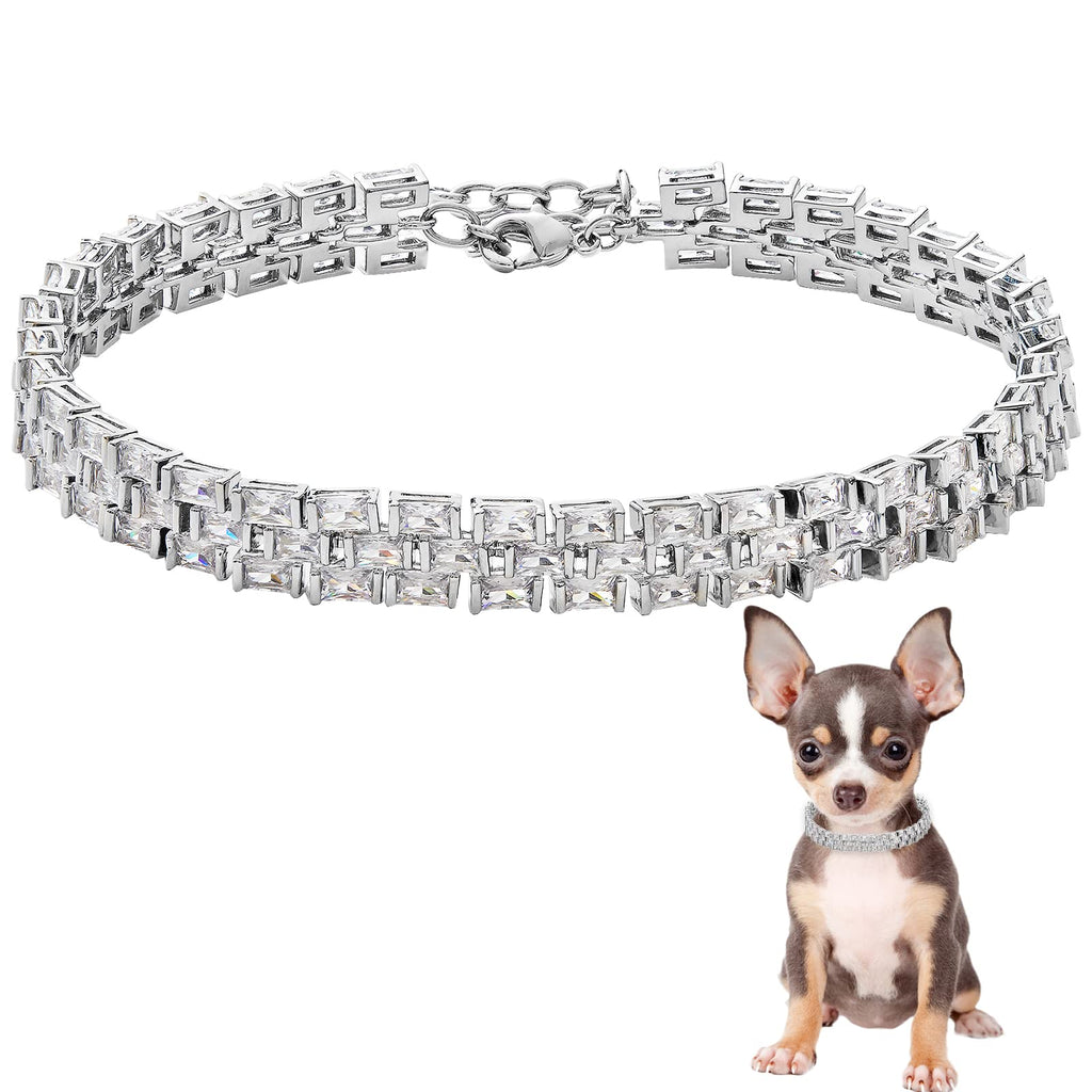 Dog Collars for Small Medium Dogs Dog Chain Collars Iced Out Tennis 5A Cubic Zironia Bling Collar for Puppy Kitty Gold White Collar with Crystal Stones Silver-SJX Medium /12" (for 10"-14" Dog Neck) - BeesActive Australia