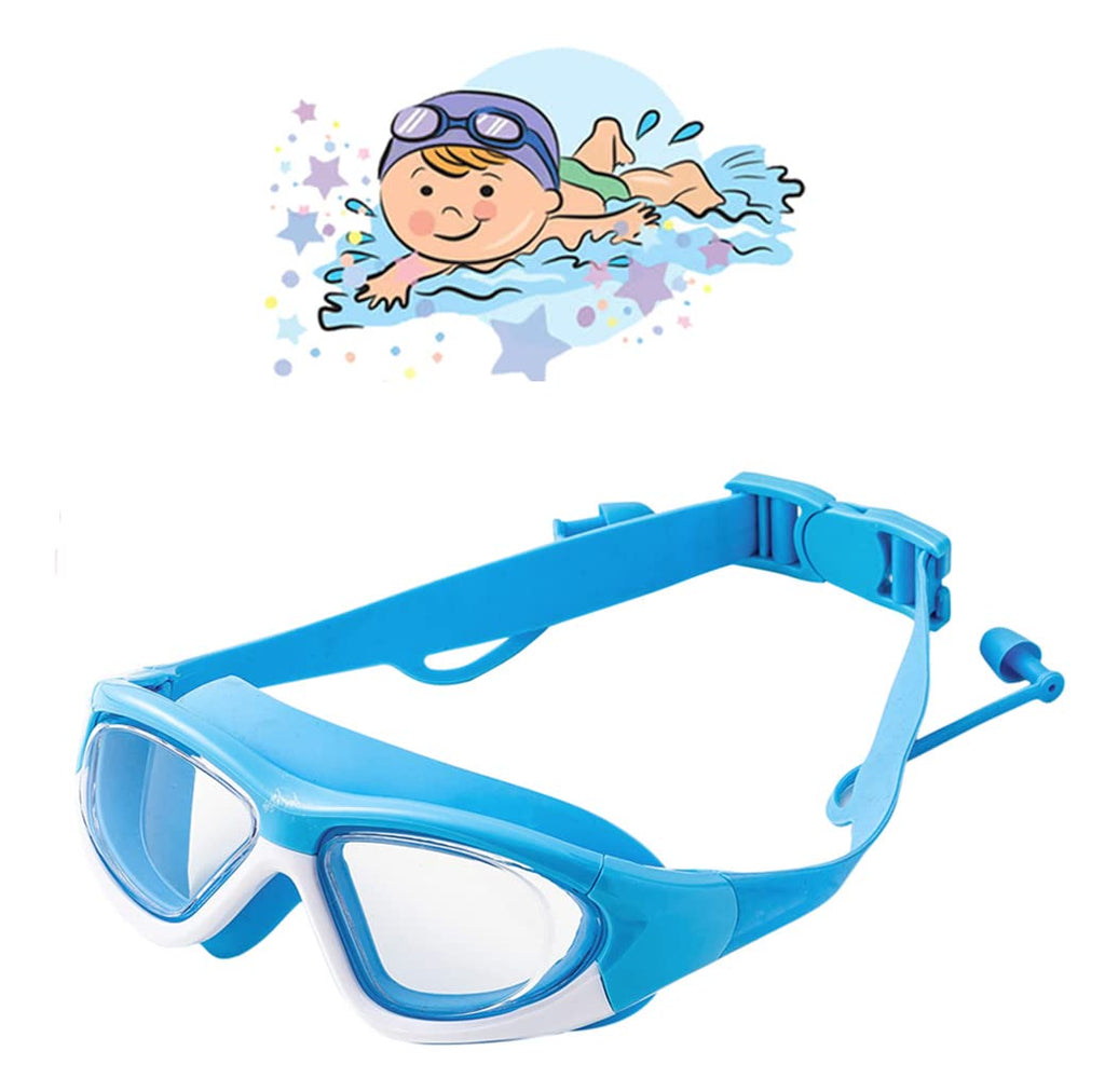 Kids Swimming Goggles with Earplug Anti Fog Swimming Goggles One Piece Silicone Goggles for Boy and Girl 4 -10 Children Blue - BeesActive Australia