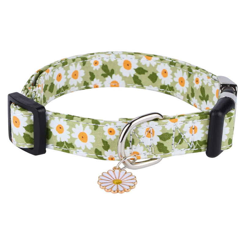 CHEDE Cotton Dog Collar for Small Medium Large Dogs,Girl Dog Collar with Quick-Release Buckle ,Flowers Soft Adjustable Pet Collar Green Daisy - BeesActive Australia