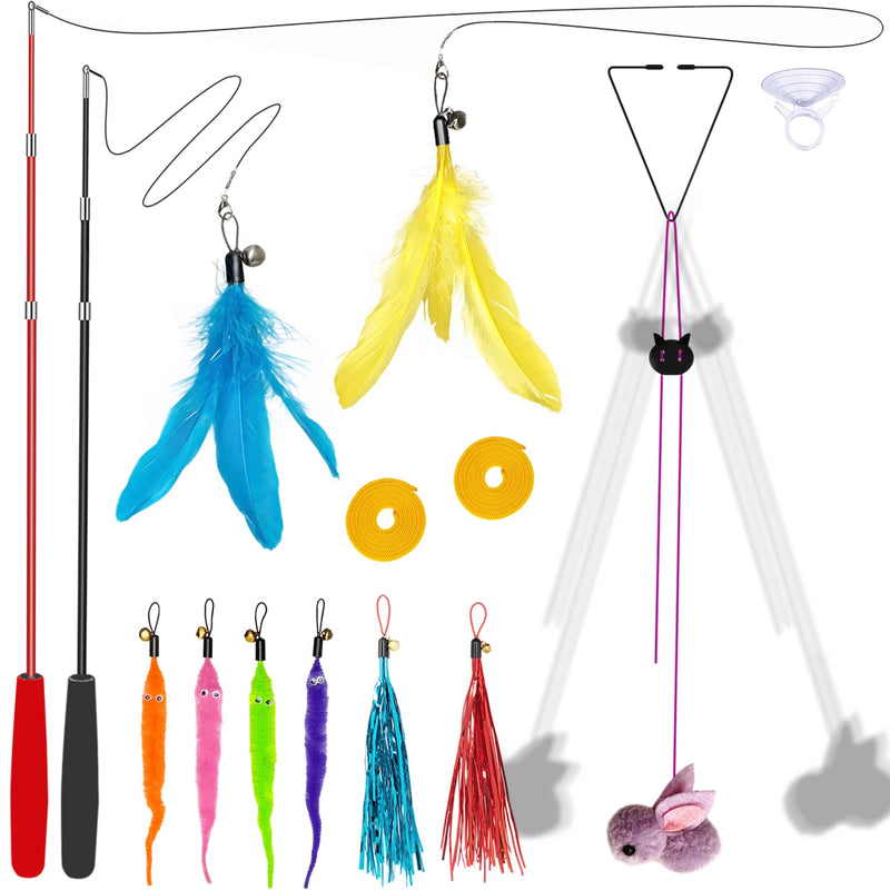 Cat Toys for Indoor Kitten Toys,2PCS Retractable Cat Wand Toys ,10PCS Teaser Refills&1PCS Hanging Door Self-Play Cat Toy,Interactive Feather Toy for Teaser Play and Chase Exercise with Kitten SET A - BeesActive Australia