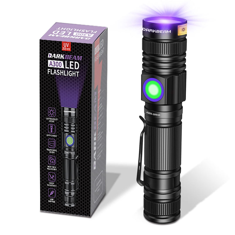 DARKBEAM UV 395nm Flashlight USB Rechargeable, Wood's lamp Black Light, Handheld Ultraviolet LED Portable with Clip, Resin Curing / Spot Scorpions / Fluorescer / Detector for Pet Dog Urine - BeesActive Australia