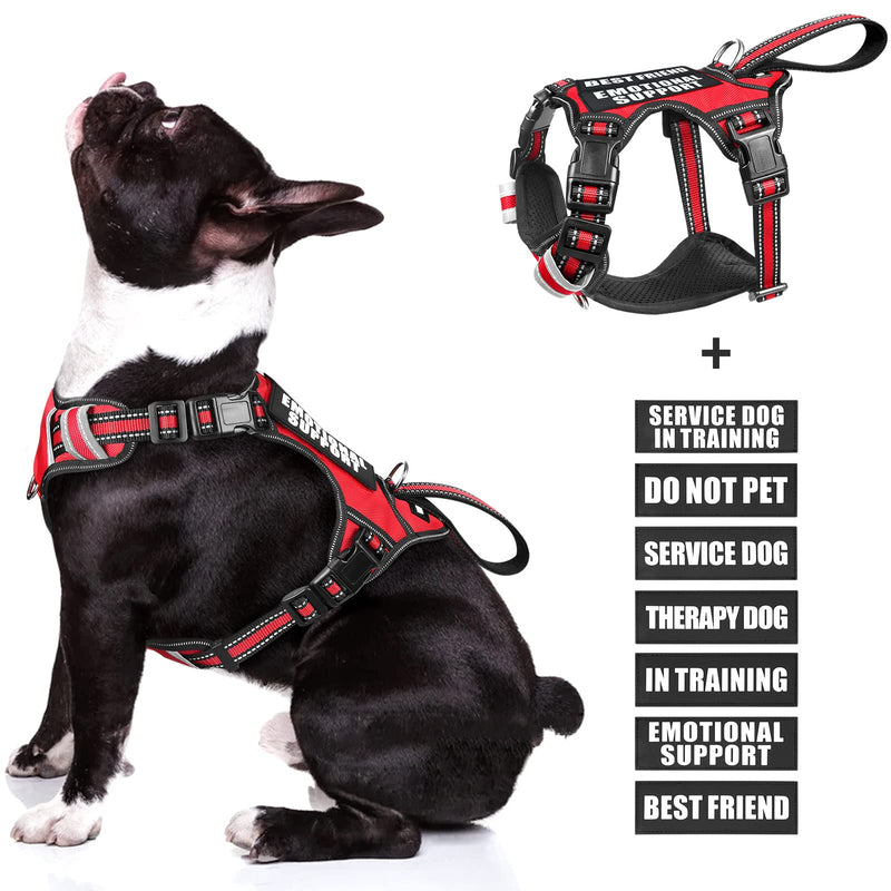 WINSEE Service Dog Vest No Pull Dog Harness with 7 Dog Patches, Reflective Pet Harness with Durable Soft Padded Handle for Training Small, Medium, Large, and Extra-Large Dogs (Large, Black) Red - BeesActive Australia