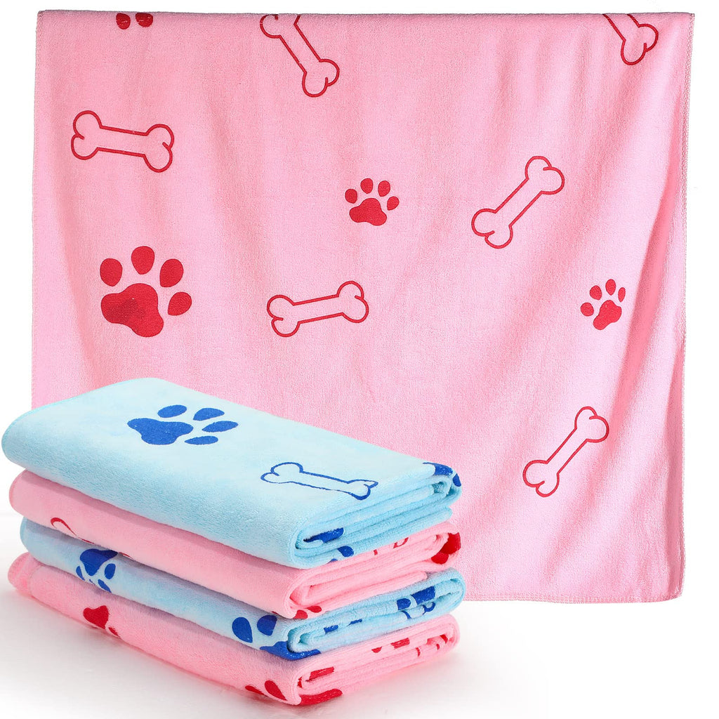 4 Pieces Dog Towels for Drying Dogs 40 x 26 Inch Puppy Towel Bulk Microfiber Absorbent Towel Pet Bathing Supplies Quick Drying Paw Towel for Medium Dogs Cats Pets Shower Swimming (Pink, Light Blue) Pink, Light Blue - BeesActive Australia