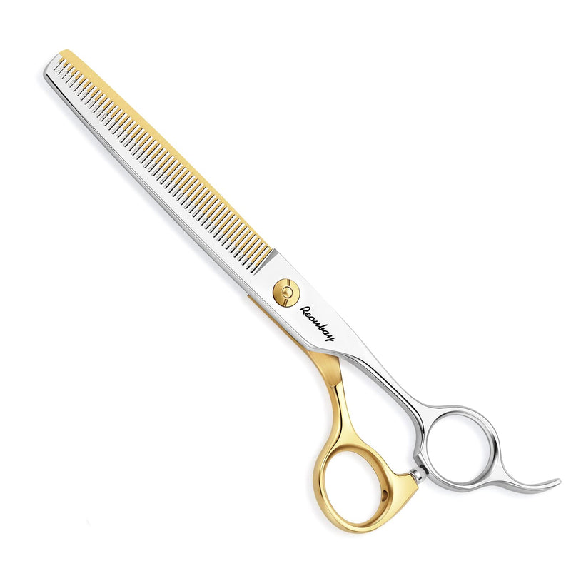 Recubay Dog Cat Scissors for Grooming, Pet Shears for Thick Coats and Matted Hair, Thinner Curved Straight Chunker Stainless Steel Shears 7" Thinner Gold - BeesActive Australia