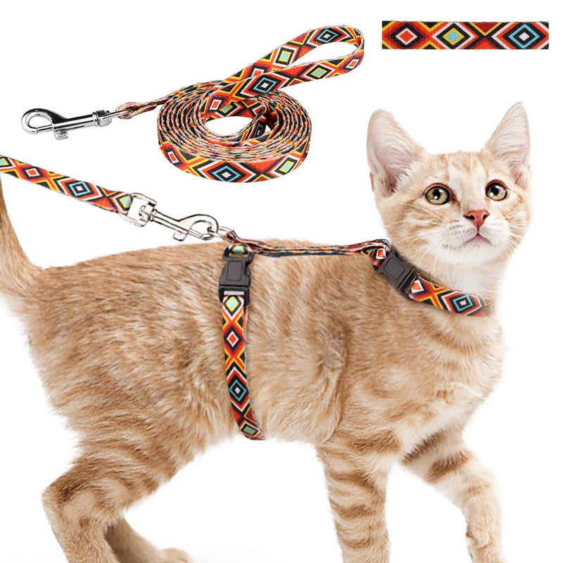 Cat Harness and Leash Set Geometric Pattern Escape Proof Adjustable for Kitty Outdoor Walking Orange - BeesActive Australia