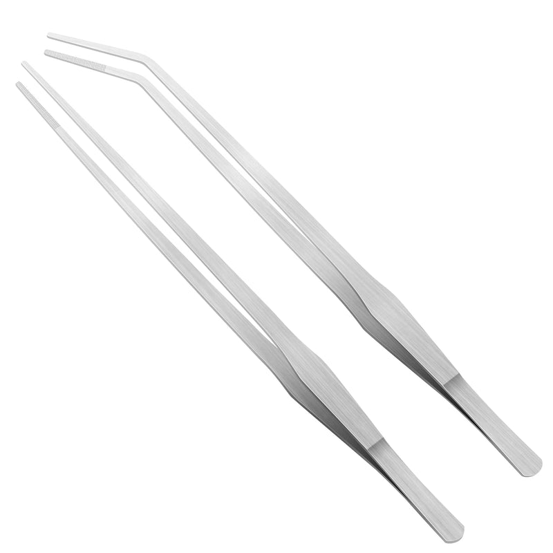 Vaincre 2PCS Long Tweezers, 15 inch Curved Aquascaping Tools, Stainless Steel Feeding Tongs Aquascape Tools, Aquarium Tweezers for Aquarium Reptile, Plant, Snakes, Lizards, Coral Feeder Silver - BeesActive Australia