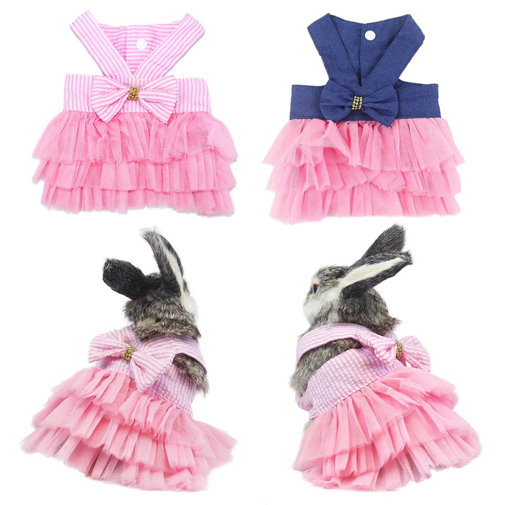 2pcs Rabbit Tutu Dress Bunny Costume Clothes Skirt Daily Wear Cloth for Small Cat Dog Puppy Chinchilla Guinea Pig, Blue,Pink - BeesActive Australia