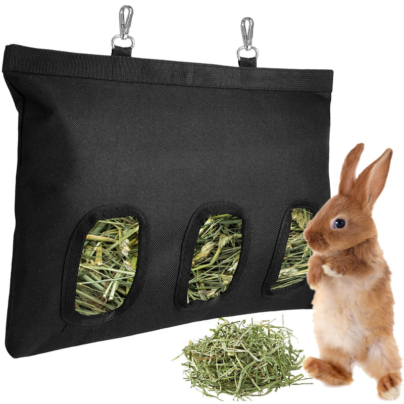 Rabbit Hay Feeder, Bunny Hay Bag for Rabbits, 3 Holes Large Capacity 600D Oxford Cloth Fabric Hanging Hay Feeder Bag for Small Animal M-11"x13.8" Black - BeesActive Australia