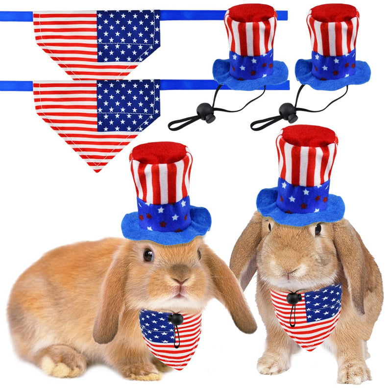 CooShou 4 Pcs Pet Independence Day Costume Pet 4th of July Guinea Pig Hat and Bandana Uncle Sam Rabbit Hat American Flag Small Animals Hat Bandana Triangle Bib Scarf with Stars and Stripes Pattern Large - BeesActive Australia