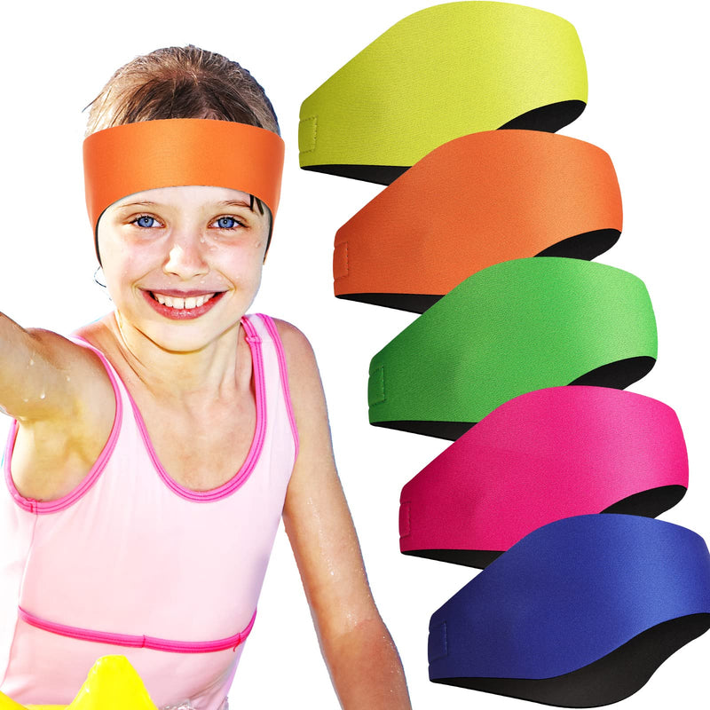 5 Pieces Neoprene Swimming Headband Adjustable Ear Band Waterproof Swim Headband for Adults and Kids, Ear Protection, Bath, Shower, Pool, Beach Simple Style - BeesActive Australia