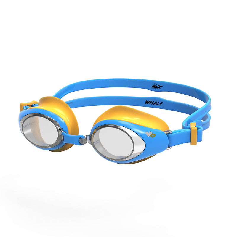 Whale Swimming Goggles for Kids Girls Boys Age 6-14 Years Old, Anti-fog 100% UV Protection Swim Goggles Navy Blue/Yellow - BeesActive Australia