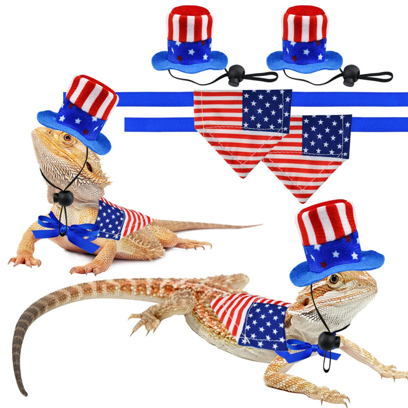 Vehomy 4Pcs Independence Day Bearded Dragon Costume 4th of July Bearded Dragon Hats Lizard Bandanas Lizard Uncle Sam Hat American Flag Hat Lizard Flag Bandana Scarf for Hamster Leopard Gecko - BeesActive Australia
