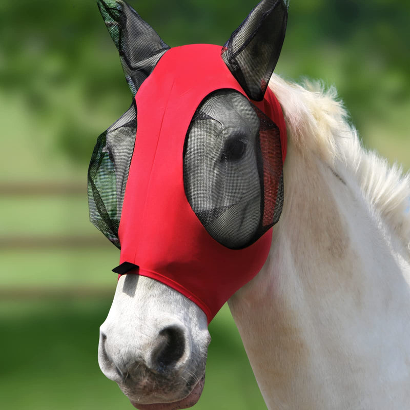 Harrison Howard Stretch, Breathable, UV Protective Fly Mask with Mesh Eye Opening for Full Visibility and Ventilating Ear Covers Full (Large) Lava Red - BeesActive Australia