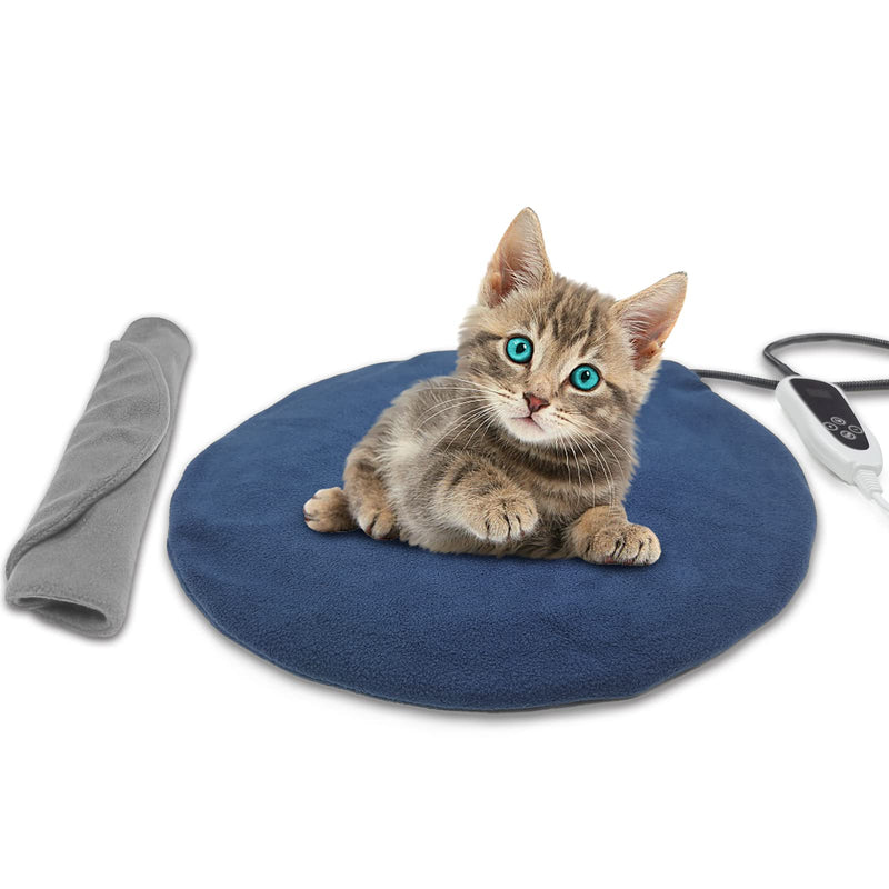 GOLOPET Pet Heating pad, Cat Heating pad, Waterproof, with Intelligent Thermostat Switch, Adjustable Dog Heating pad with Anti-bite Steel Rope. Complimentary Gray Fleece Cover Round - D16in - BeesActive Australia