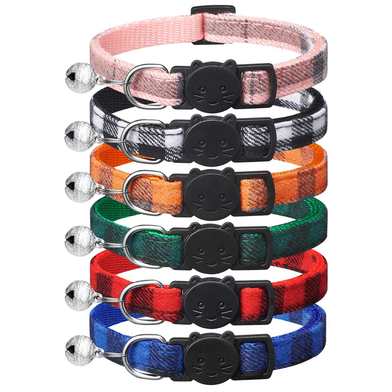 Extodry 6 Pack Classic Plaid Cat Collars with Bells - Breakaway Kitten Collar and Adjustable 7-12in,Cute Kitty Collar for Girl Boy Cats,Pet Gifts,Accessories,Supplies,Stuff 7''-12'' - BeesActive Australia