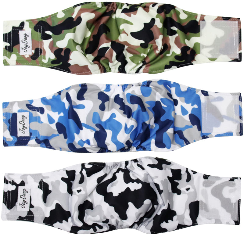 JoyDaog Jean Belly Bands for Small Dog Diapers Male Reusable Puppy Wrap(Pack of 3) L(16"-20"Waist) 3 Camo Colors - BeesActive Australia