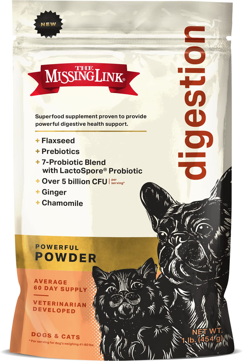 The Missing Link Digestion Supplement Powder for Dogs & Cats - Fiber, 7-Probiotic Blend + Chicory Root Prebiotic, Ginger, Chamomile - Supports Daily Digestive & Bowel Health - 1lb - BeesActive Australia