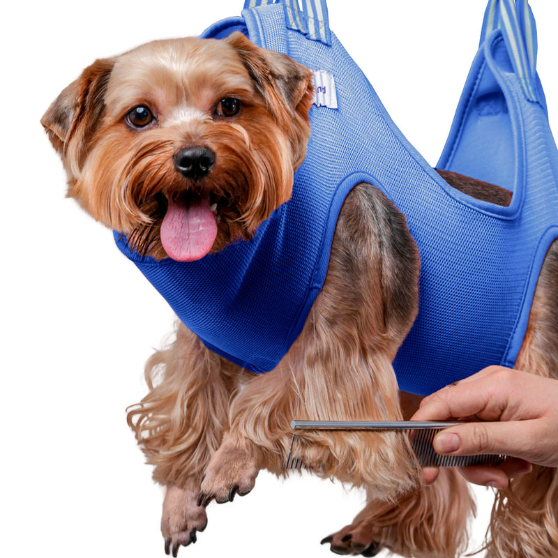 Pet a Friend Dog and Cat Grooming Hammock - Hanging Harness for Nail Trimming, Clipping - Pet Grooming Hammock Sling - Dog and Cat Holder, Hanger, Restraint Bag - Grooming Hammock for Dogs Small Blue - BeesActive Australia