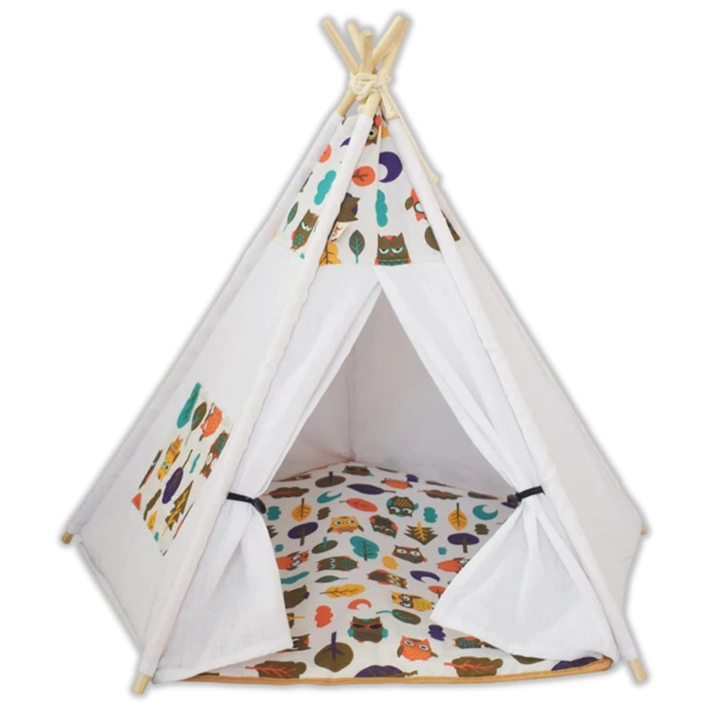 POKO LOKO Pet Teepee - Cute Teepee Tent House for Your Cat or Small Dog Bed. Comes with a Cushion. Washable and Portable Pet Tent for Indoor and Outdoor Use. Owls - BeesActive Australia