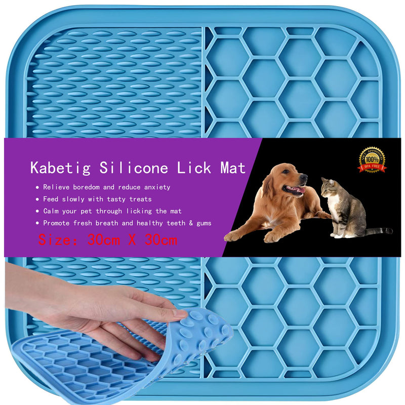 Kabetig Silicone XL Dog Lick Mat with Suction Cups - Dog Licking Mat/Pad for Anxiety and Boredom Relief - Alternative to Slow Feeder Dog Bowl - Use for Food/Treats/Yogurt/Peanut Butter Large(11.8*11.8 inches) Blue - BeesActive Australia