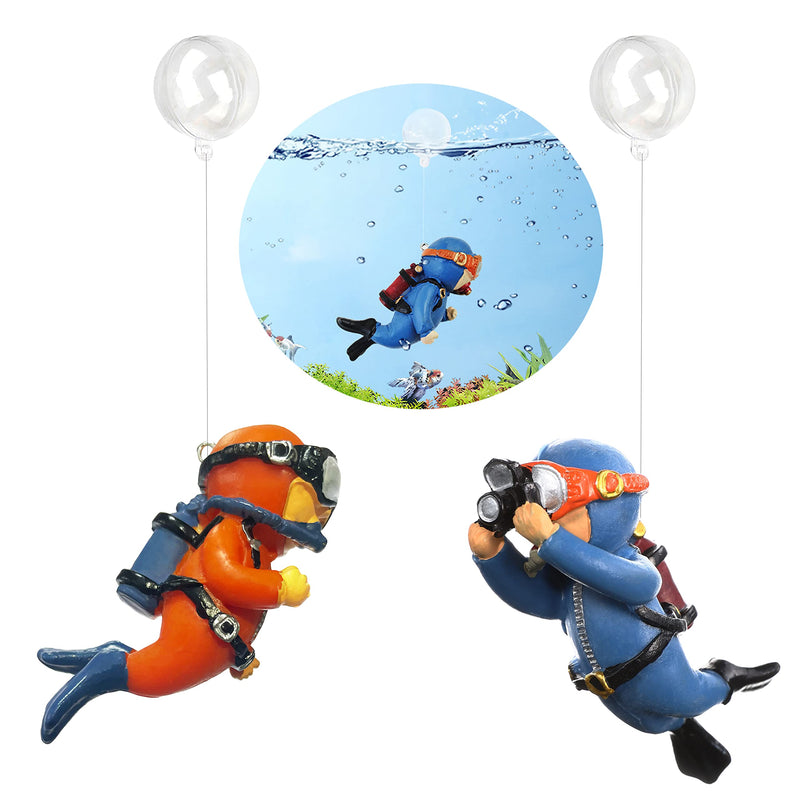 SUPTEC 2-Pack Fish Tank Decorations Cute Little Diver Aquarium Decoration Floating Aquarium Accessories Fish Playmate for Fish Tank Suitable for All Kinds of Fish and Fish Tanks Swimming Pool Blue and Orange - BeesActive Australia