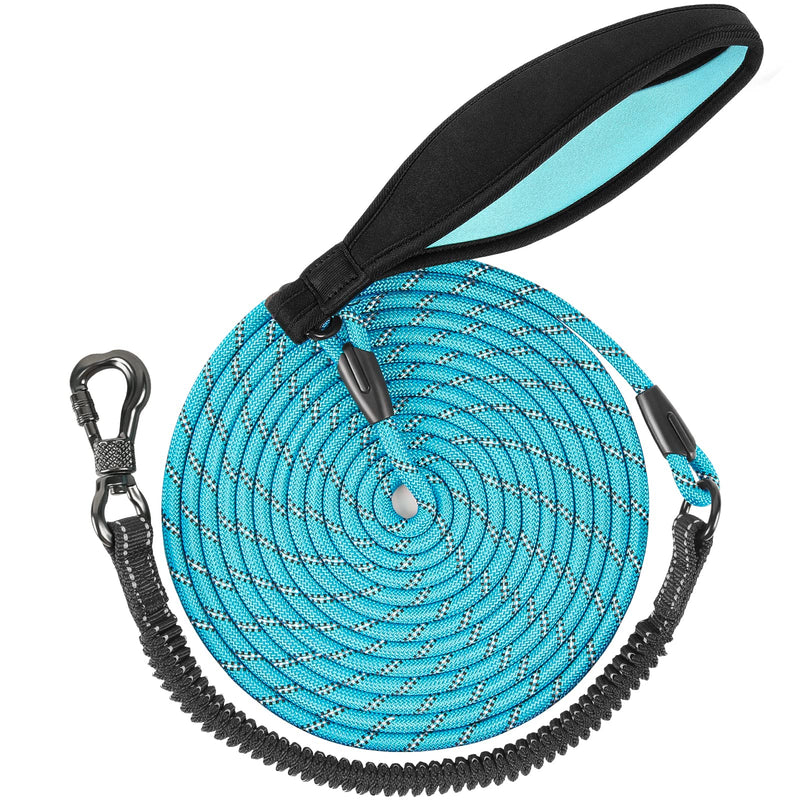 NTR Dog Long Leash, 15FT/30FT/50FT/100FT Reflective Leash with Swivel Lockable Hook and Comfortable Padded Handle, Bungee Dog Leash for Walking, Hunting, Camping, Backyard for Small Medium and Large Dog 15ft*1/3" Blue - BeesActive Australia
