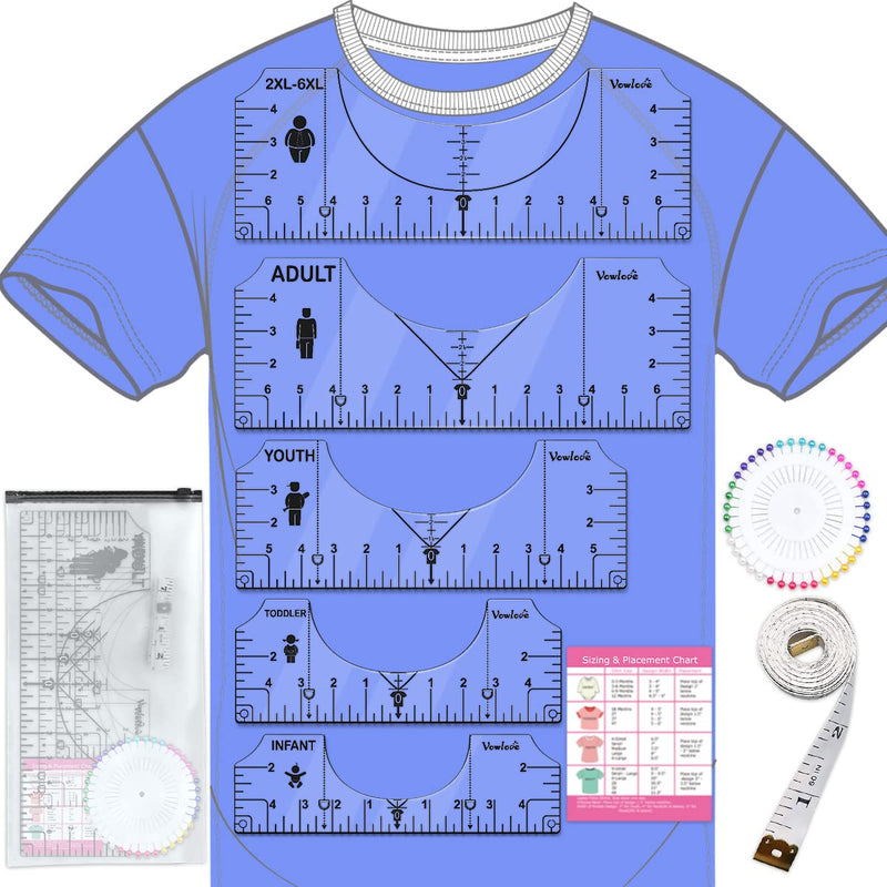 Tshirt Ruler Guide for Vinyl Alignment, T Shirt Rulers to Center Designs, Alignment Tool with Soft Tape Measure, Craft Sewing Supplies Accessories Tools for Heat Press HTV Heat Transfer Vinyl 01 PVC Transparent - BeesActive Australia