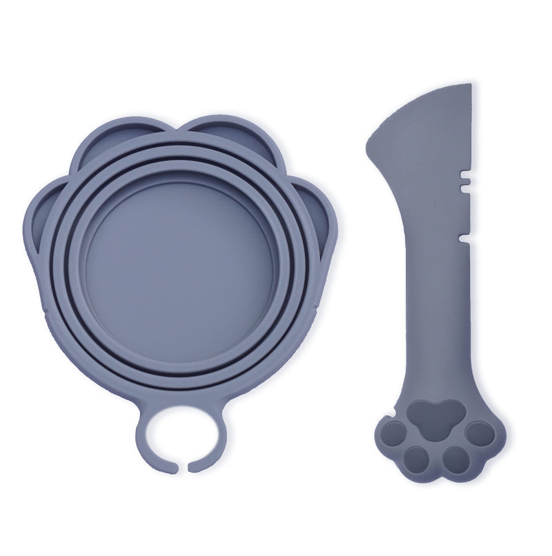 Cover for Pet Can Food/ Cat Wet Food Spoon / Silicone Lid for Dog Cans / Cute Paw Shape One Lid One Spoon Pack (Gray) Grey - BeesActive Australia