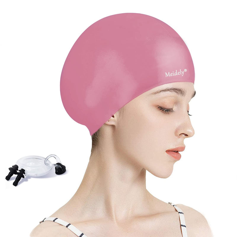 Silicone Swim Cap,Waterproof Swimming Cap for Curly Hair Short Hair Medium to Long Hair Pink - BeesActive Australia