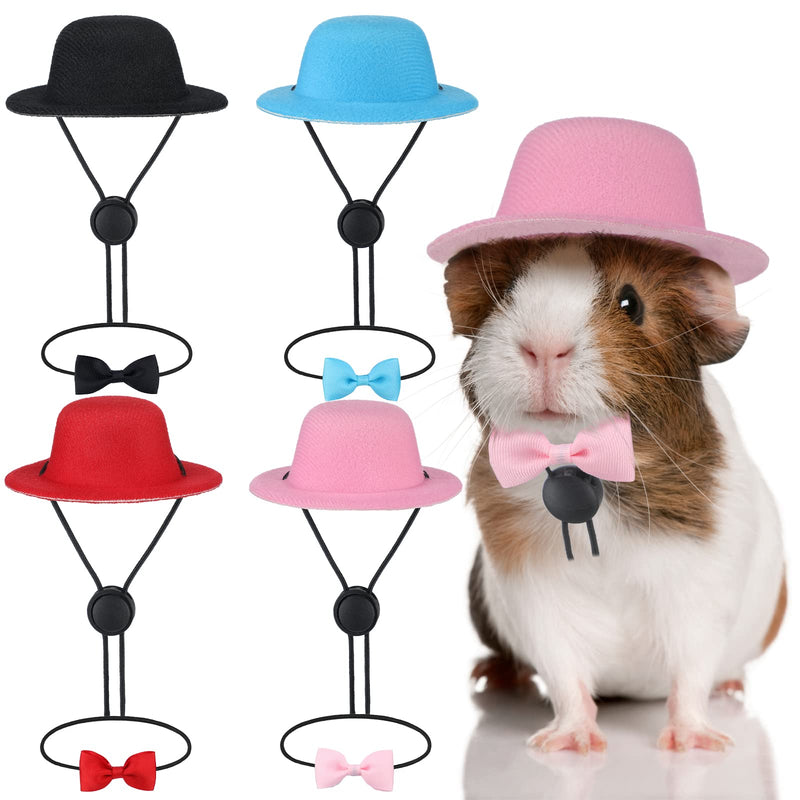 4 Sets 8 Pieces Guinea Pig Clothes Small Animal Bow Ties Pet Hats Outfit Suit Cosplay Cool Kawaii Pet Black Hat for Hamster Ferret Cat Rats Puppy Kitten Hedgehog Bearded Dragon - BeesActive Australia