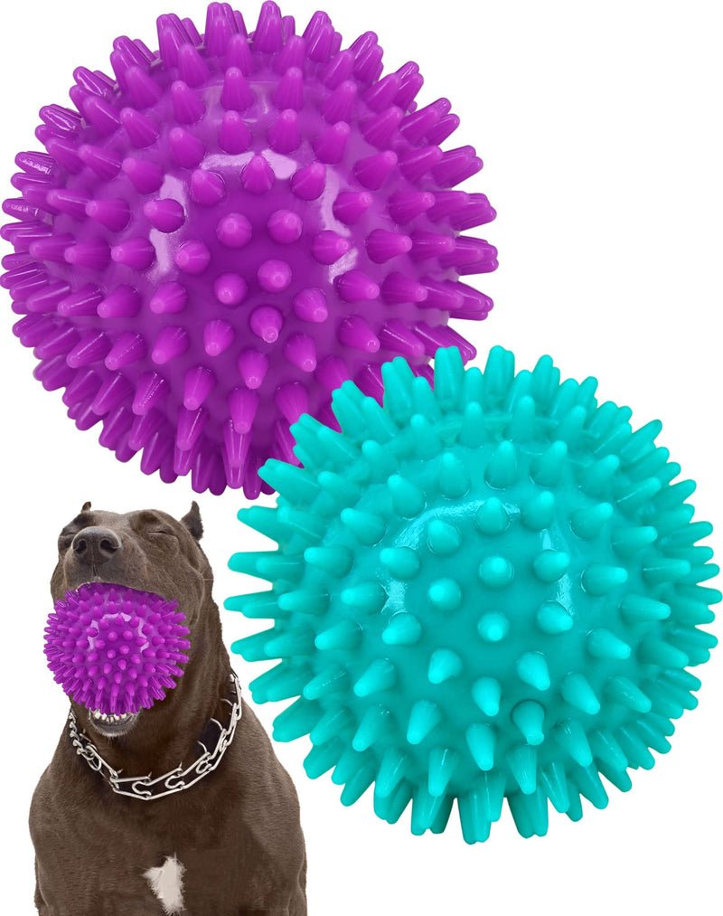 2 Pack 4.5” Heavy Duty Squeaky Dog Ball for Medium Large Dogs, Spikey Dog Ball Toys for Clean Teeth and Training, Large Dog Toys for Aggressive Chewers - BeesActive Australia