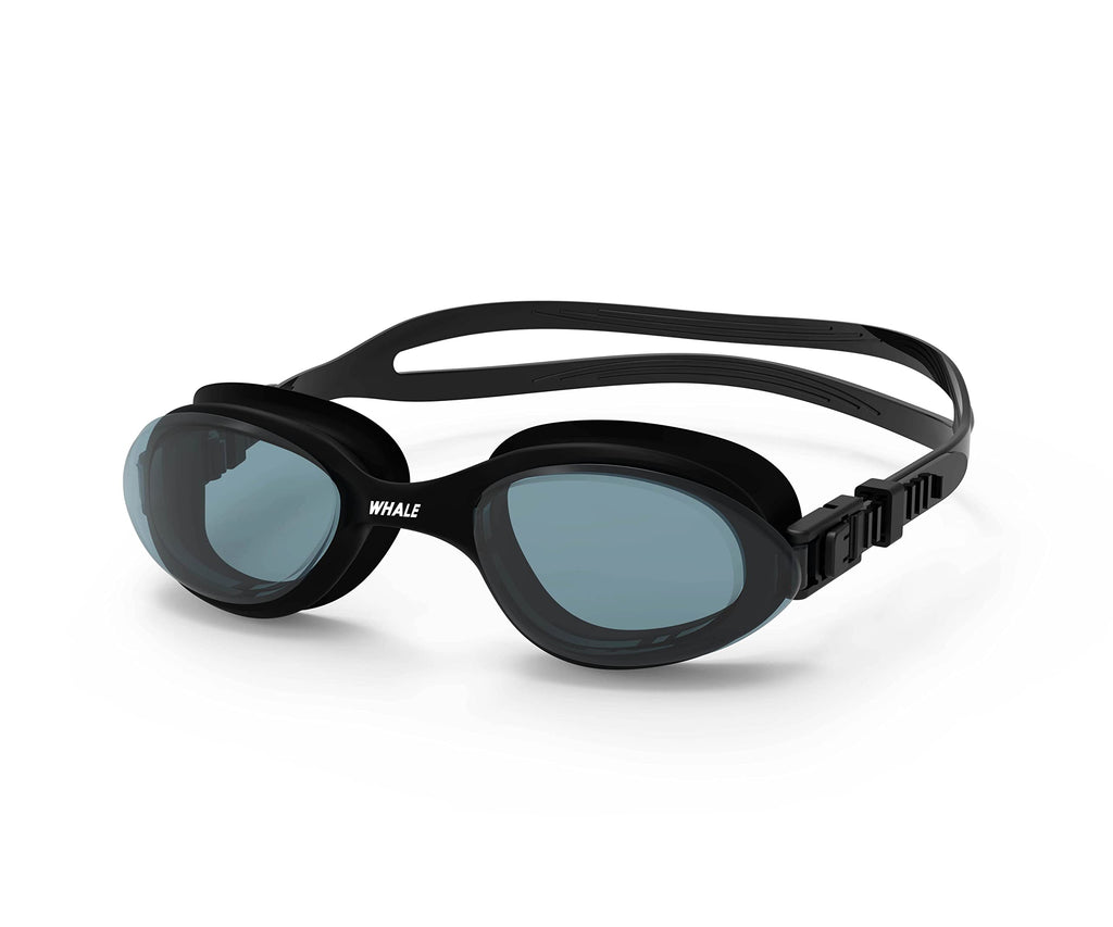 Whale Swimming Goggles Anti-Fog Anti-UV Silicone Swim Goggles Adult Women Men Black Frame/Black Lens - BeesActive Australia