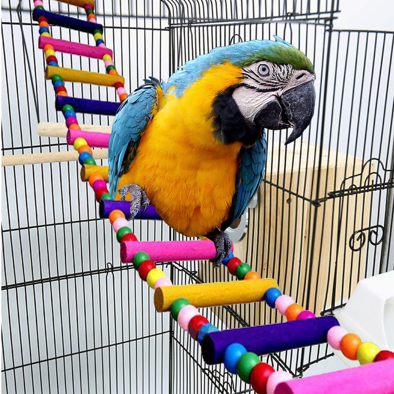 Bird Parrot Toys Ladders Swing Chewing Toys Hanging Pet Bird Cage Accessories Hammock Swing Toy for Small Parakeets Cockatiels, Lovebirds, Conures, Macaws, Lovebirds, Finches 10 Ladders 25 inches - BeesActive Australia