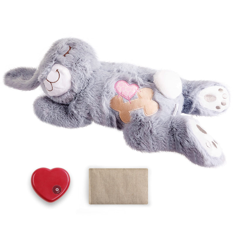 PetPrime Dog Heart Beat Puppy Plush Rabbit Toy - with Warmer Bag Pet Soft Anxiety Puppy Relief Toy for Puppy Dogs Heartbeat Stuffed Animal Puppy Sleeping Buddy Anxiety Dog Toy Gray Rabbit - BeesActive Australia