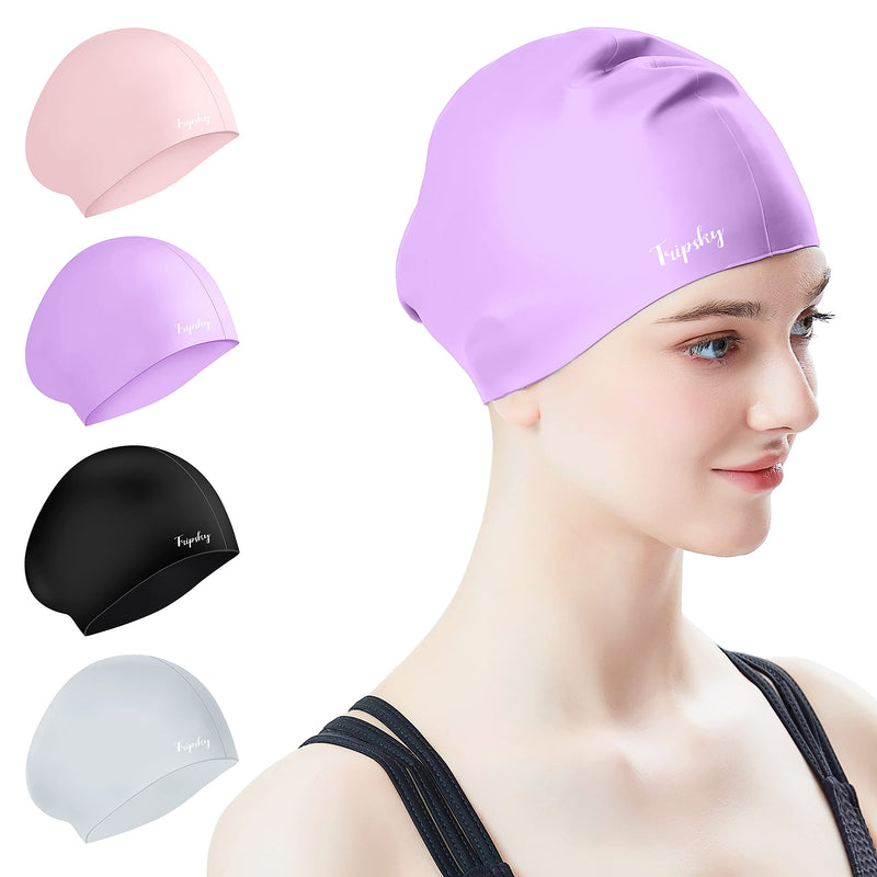 Tripsky Silicone Swim Cap for Long Hair | Swimming Cap for Women Men Teenager | Curved Bathing Cap Ideal for Curly Short Medium Long Thick Hair,Keep Your Hair Dry & Unchanged Purple 1 - BeesActive Australia