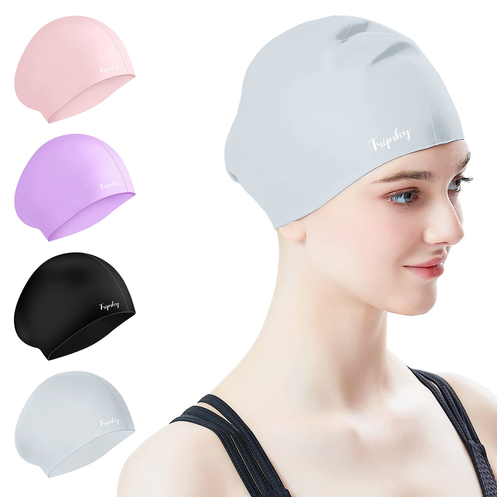 Tripsky Silicone Swim Cap for Long Hair | Swimming Cap for Women Men Teenager | Curved Bathing Cap Ideal for Curly Short Medium Long Thick Hair,Keep Your Hair Dry & Unchanged Gray 1 - BeesActive Australia