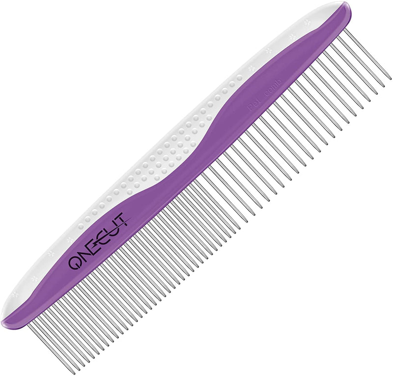 Dog Comb, OneCut Pet Grooming Tool for Removing Tangles Knots and Matted Fur, Wide and Narrow Teeth Comb Design for Dogs and Cats (Purple) Purple - BeesActive Australia