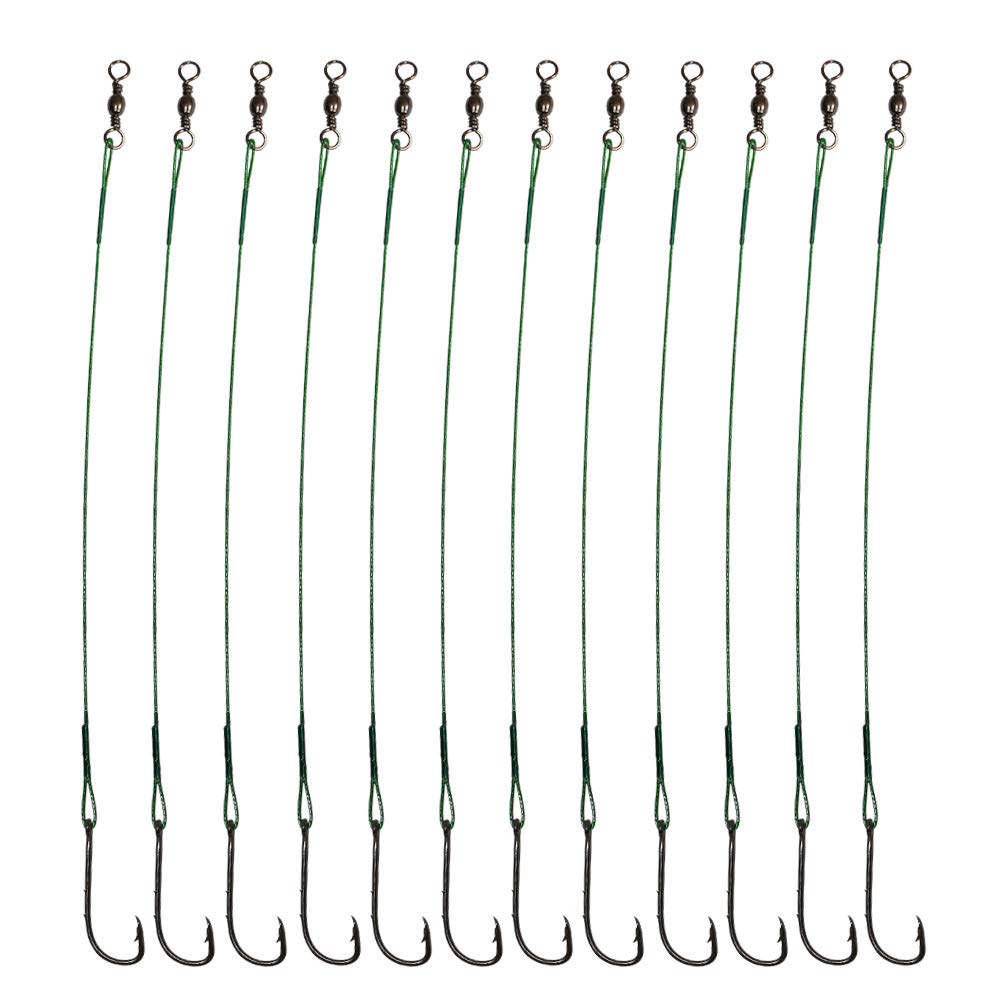 20pcs Wire Leader Hook Rigs Baitholder Fishing Hook Nylon Coated Fishing Wire Leader with Swivel 6.5inch green 2/0-20pcs - BeesActive Australia