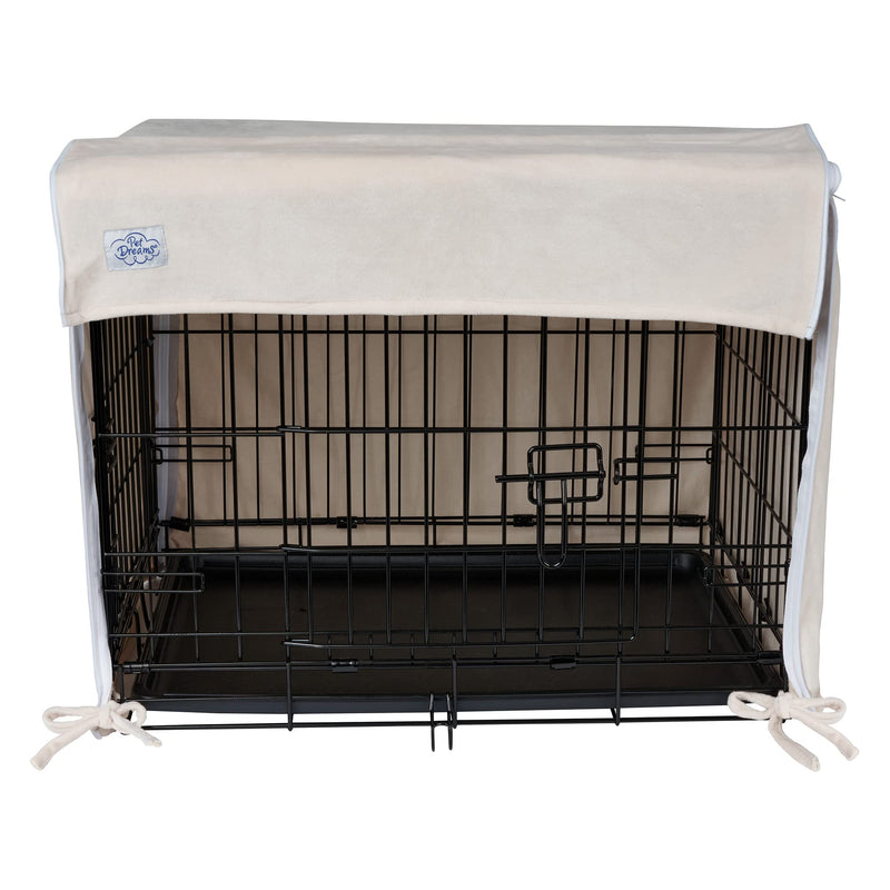 Pet Dreams Breathable Crate Cover - Dog Crate Cover for Single Door or Double Door Wire Dog Crate, Eco Friendly Dog Kennel Cover, Non Toxic Washable Cover Ivory Double Door 24-Inch - BeesActive Australia