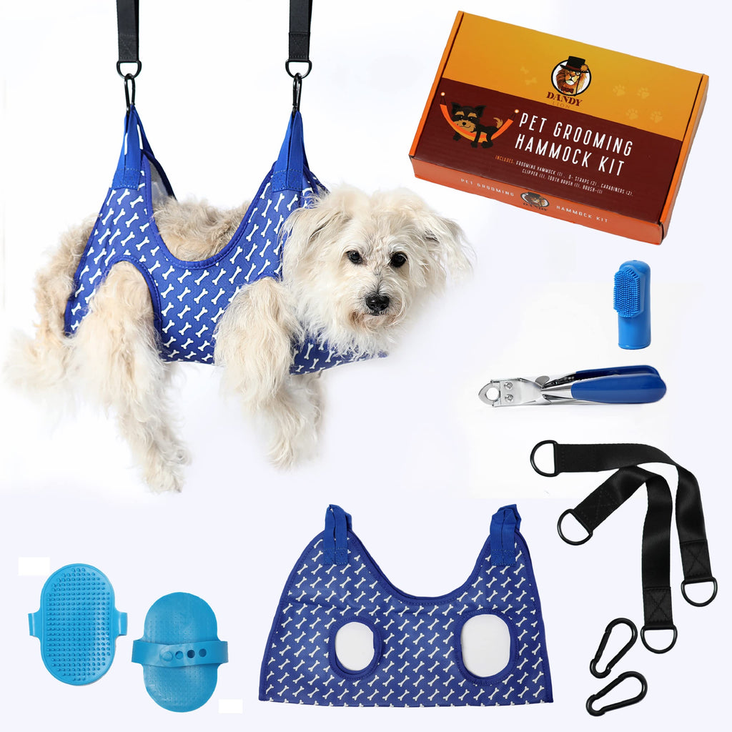 Dandylion: Pet Dog Grooming Hammock - Cat Grooming Harness for Nail Trimming - Grooming Sling for Home Grooming with Nail Clippers, Silicone Pet Brush, Toothbrush. - BeesActive Australia