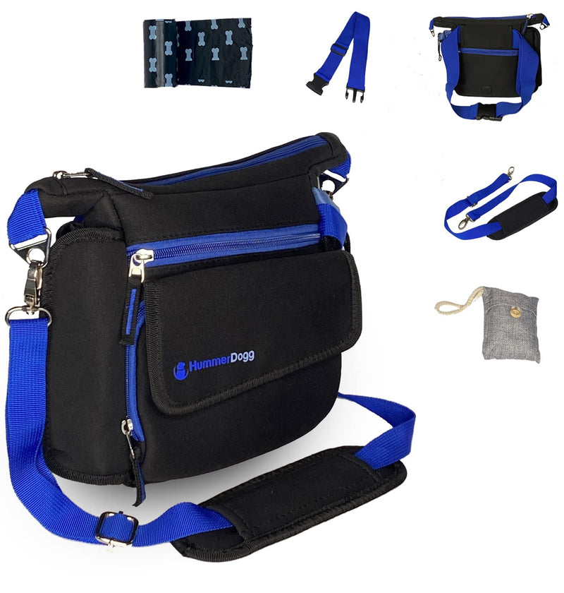 HummerDogg Dog Treat Bag with 15 Dog Poo Bags - Blue Dog Walking Bag - Adjustable Strap Dog Travel Bag with Bamboo Charcoal Odour Bag 7.5 x 2 x 9.8 inches - Neoprene Dog Treat Pouch with Bottle Holder - BeesActive Australia