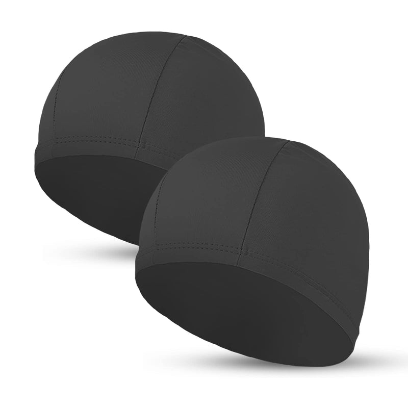 2pcs Elastic Swim Caps for Both Women & Men & Kids & Fabric Durable Non-Slip Swimming Pool Cap Elastic Swim Cap for Long and Short Hair Black - BeesActive Australia