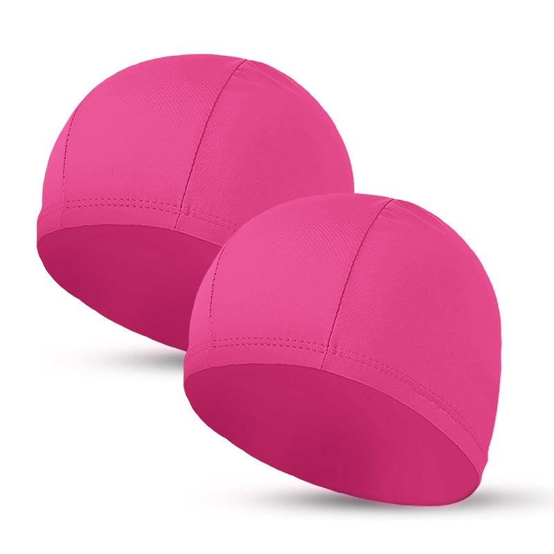 2pcs Elastic Swim Caps for Both Women & Men & Kids & Fabric Durable Non-Slip Swimming Pool Cap Elastic Swim Cap for Long and Short Hair Rose Red - BeesActive Australia
