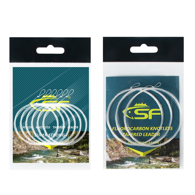 SF Pre-Tied Loop Fly Fishing Tapered Leader Nylon(6 Packs) 9FT-5X & Pre-Tied Loop Fly Fishing Tapered Leader Fluorocarbon 9FT 5X 3 Packs Combo - BeesActive Australia