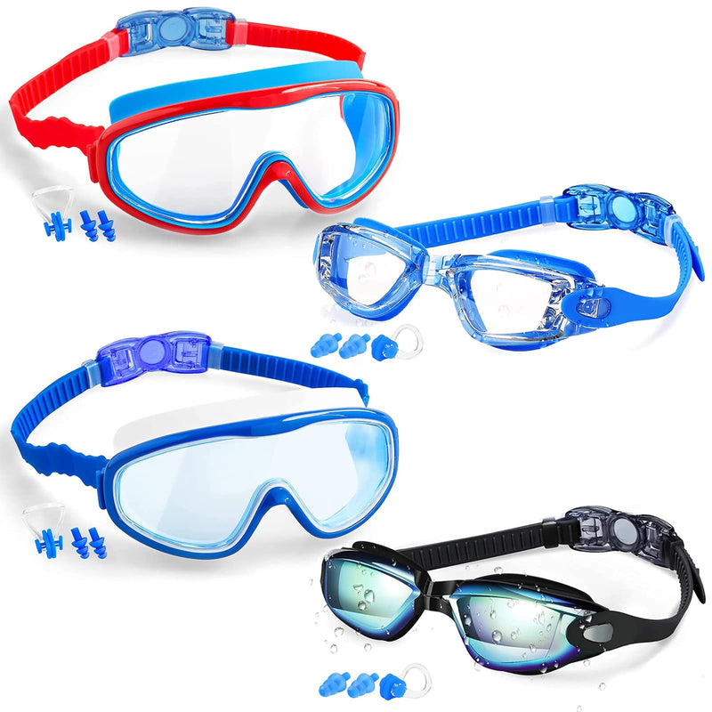 Elimoons 4 Pack Goggles for Kids and Adult Swimming?Anti Fog Uv Protection Glasses with Nose Cover for Kids Men Women - BeesActive Australia